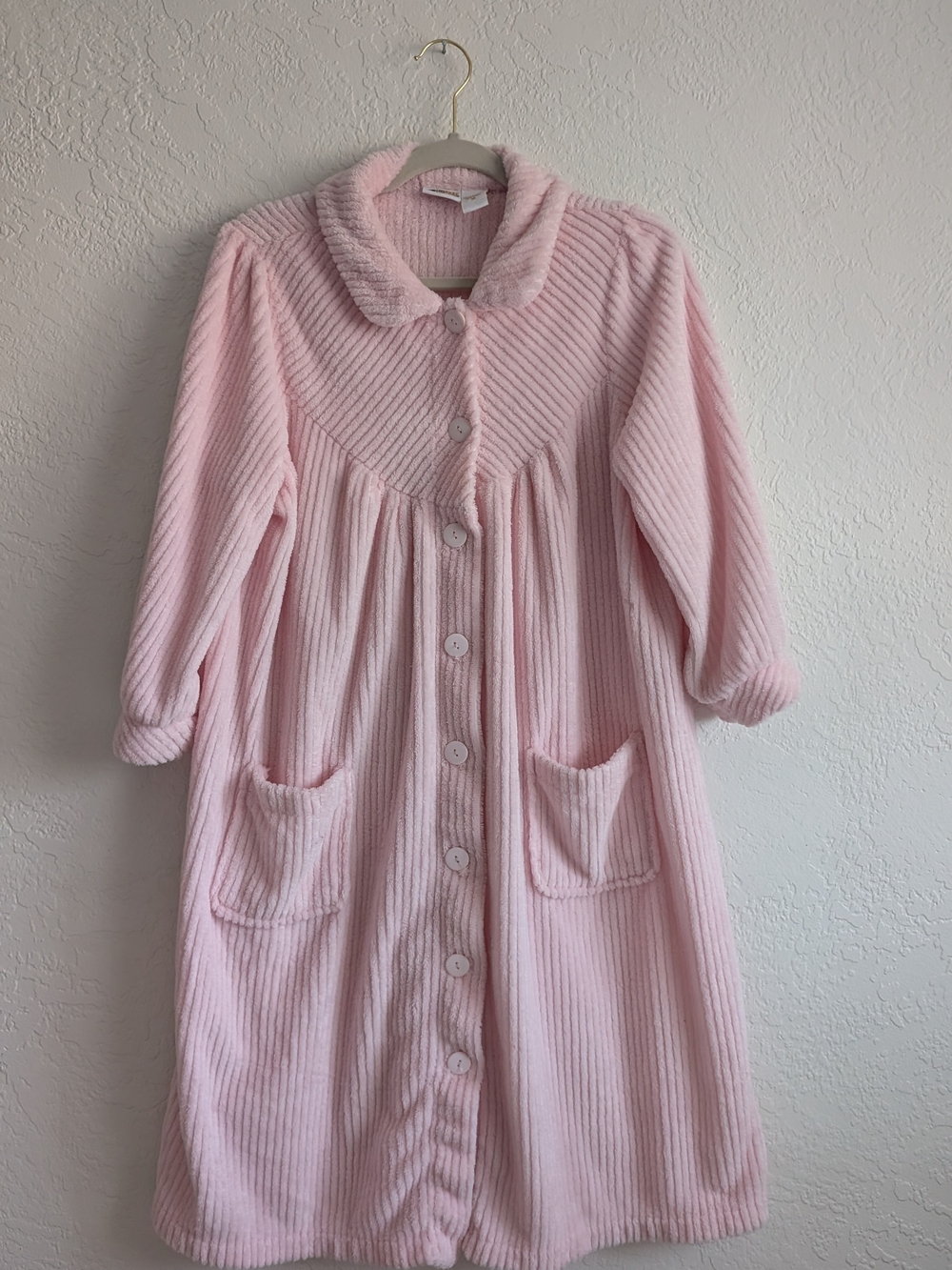 Collections Etc. Soft Pink Button-Front Plush Robe